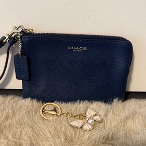 Coach Midnight Blue Wristlet with unbranded Gold Butterfly Charm